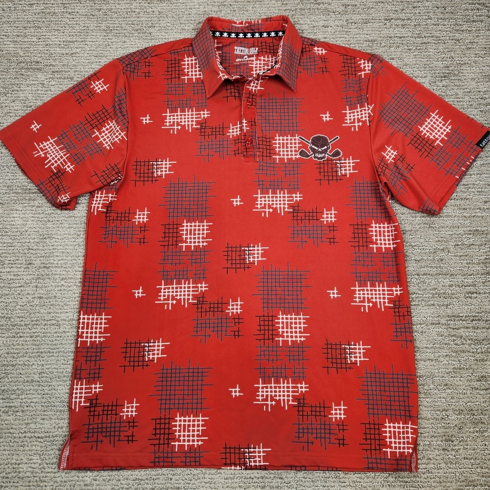 Tattoo Golf Polo GTX Collection Cool Stretch Fabric Mens Medium Salmon Skull